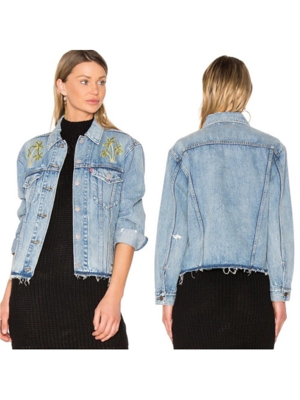 NWT LEVI'S Boyfriend Distressed Embroidered Jean Jacket S